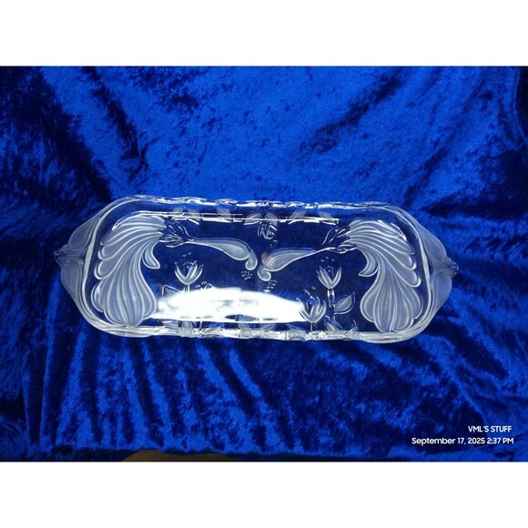Vintage 1980s Mikasa Crystal Frosted Peacock Canapé Tray 15.25"L SA558/349 Etche - Picture 4 of 6